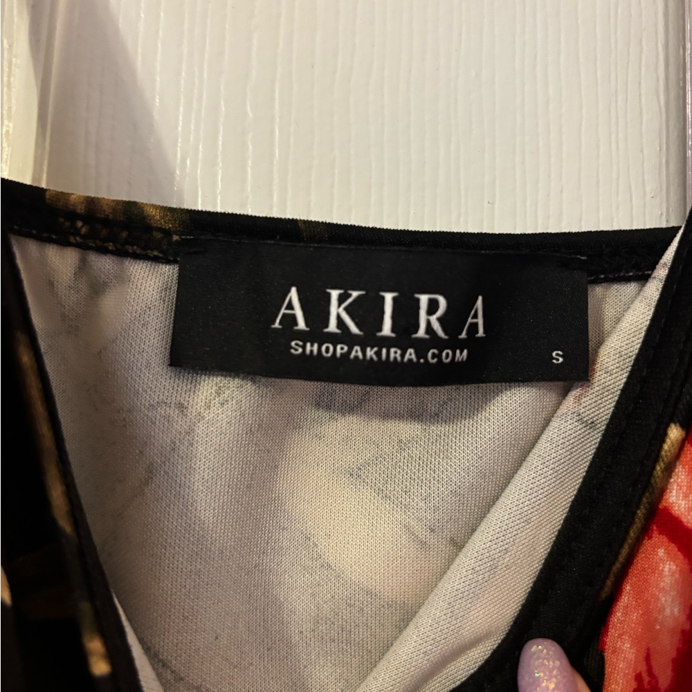 AKIRA Black Mini Dress with Red Floral Print - Picture 2 of 3